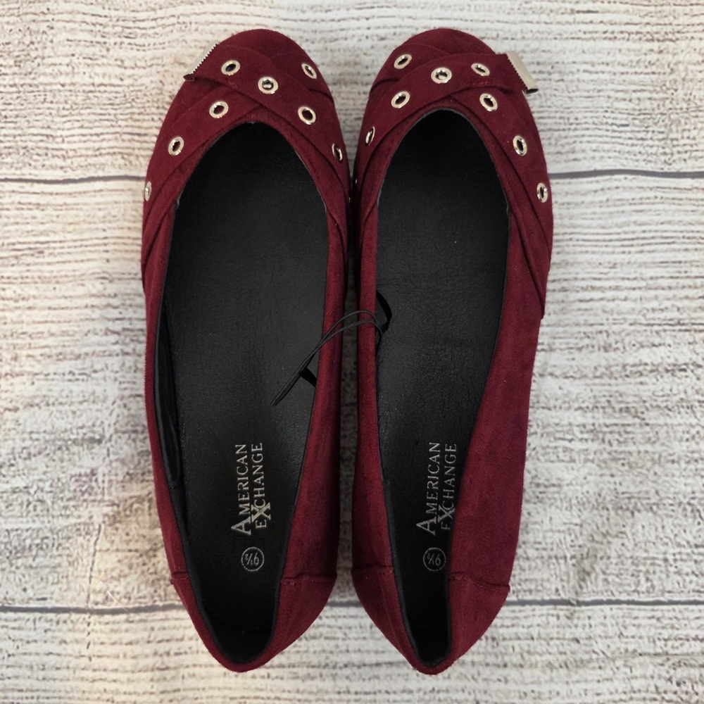 American Exchange Women's Deep Red Flats with Silver Accents